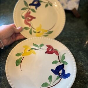 Hand-Painted Floral Ceramic Dinner Plates - White with Red, Yellow, Blue Accents